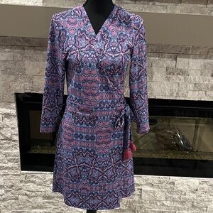 Cabana Life Purple and Pink Long Sleeve wrap Dress